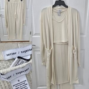 better/together Women's Cream Thermal Lounge Set with Cardigan